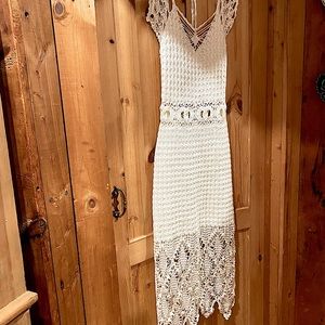 Crochet Boho lace maxi dress cap sleeve low back